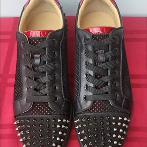 Christian Louboutin Black and Red Spiked Sneakers